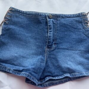 Mudd Dark Blue Jean Shorts with Black Lace-Up Sides